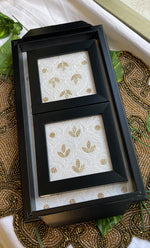 将图像加载到图库查看器中， Handcrafted Chikankari Tray with Two Coasters – Wooden Frame - HONC0310959
