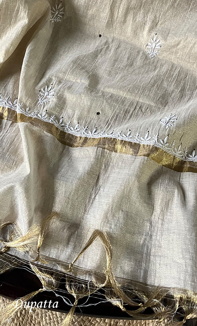 Women's Lakhnavi Handcrafted Tissue Chanderi Unstitched Kurta And Dupatta Set - HONC0267132