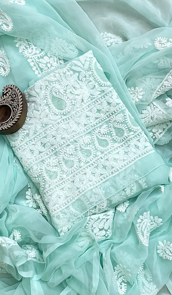 Women's Lucknowi Handcrafted Faux-Georgette Chikankari Suit Material - HONC0194833