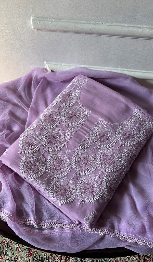 Women's Lakhnavi Handcrafted Cotton Unstitched Chikankari Suit Material - HONC0374499