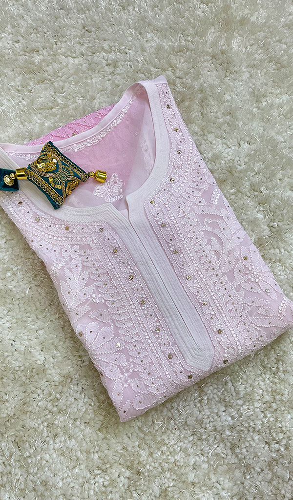 Women's Lakhnavi Handcrafted Viscose Georgette Chikankari Kurti - HONC0139789