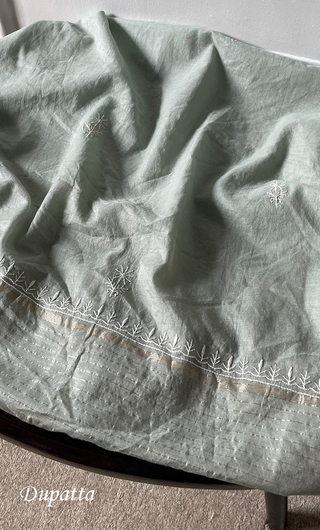 Women's Lakhnavi Handcrafted Chanderi Silk Semi - Stitched Anarkali And Dupatta Set - HONC0304456