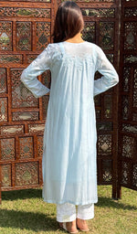 Load image into Gallery viewer, Women&#39;s Lucknowi Handcrafted Muslin Chikankari Kurti - HONC0207552
