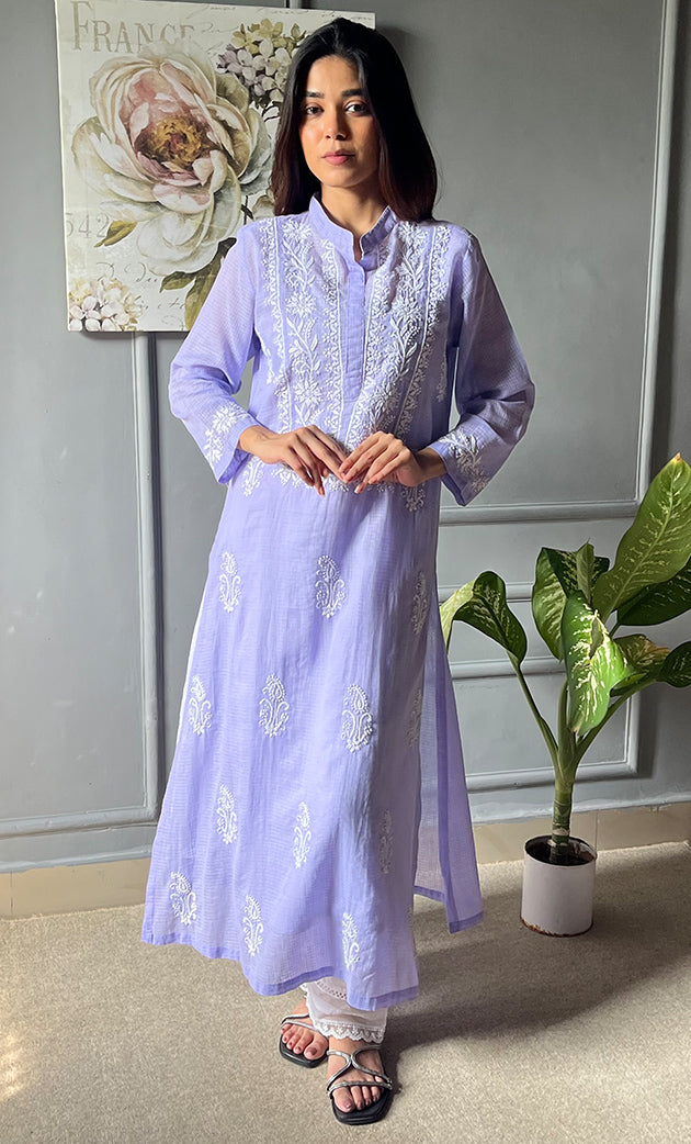 Women's Lakhnavi Handcrafted Kota Cotton Chikankari Kurti - HONC0305754