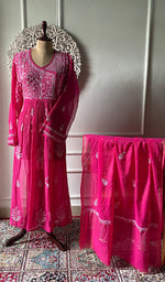 Load image into Gallery viewer, Women's Lakhnavi Handcrafted Mul Chanderi Semi - Stitched Angrakha And Dupatta Set - HONC0326284