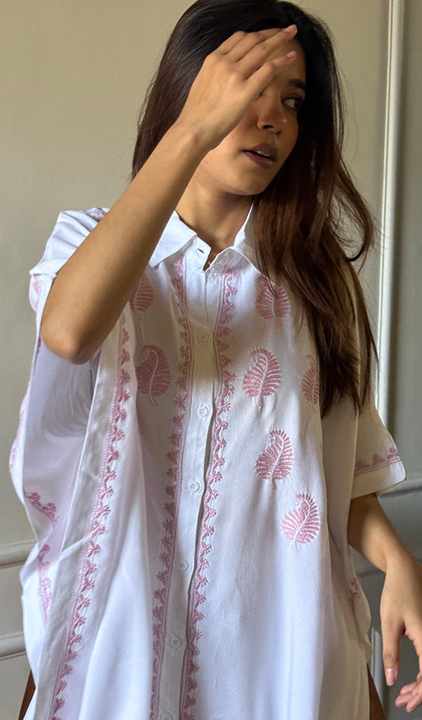 Women's Lakhnavi Handcrafted Modal Cotton Chikankari Short Kaftan - HONC0279156