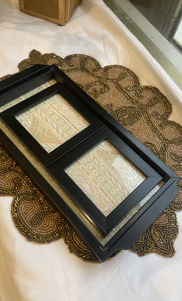 Handcrafted Chikankari Tray with Two Coasters – Wooden Frame - HONC0269375