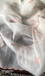 Load image into Gallery viewer, Mehnaj Women&#39;s Lakhnavi Handcrafted Pure Organza Chikankari Unstitched Kurta And Dupatta Set- HONC0316460
