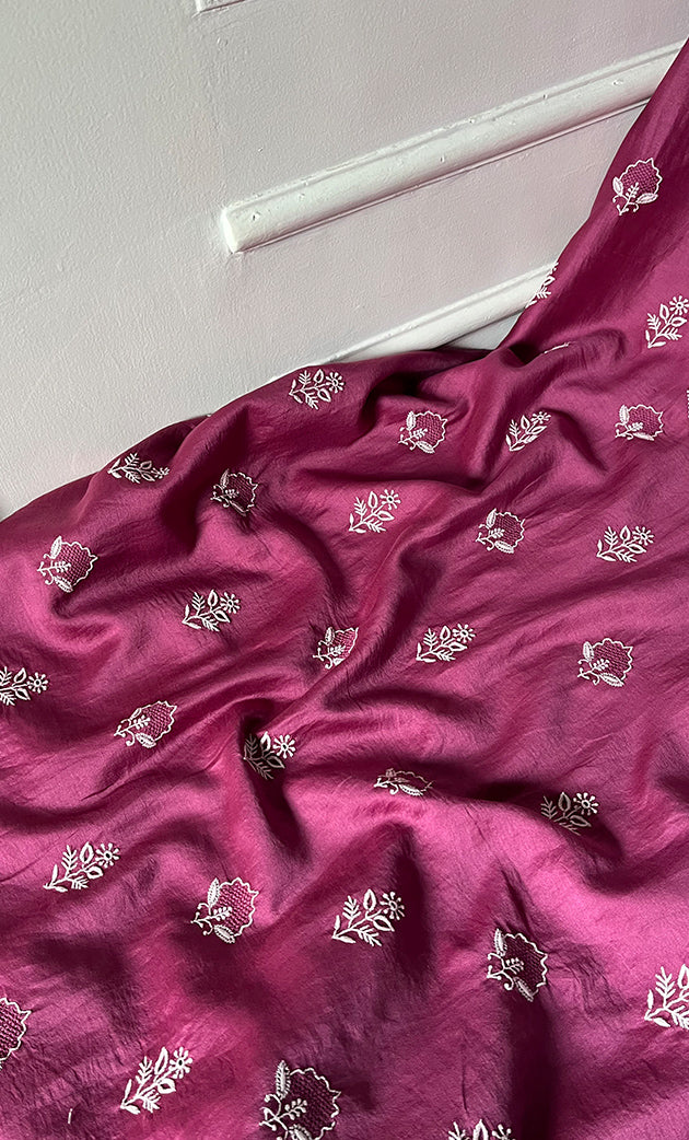 Lucknowi Handcrafted Chanderi Silk Chikankari Unstitched Unisex Kurta Fabric - HONC0255342