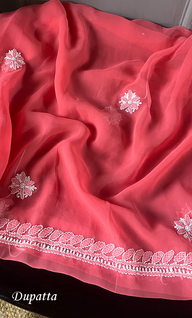 Women's Lakhnavi Handcrafted Unstitched Faux-Georgette Chikankari Suit Material - HONC0311929
