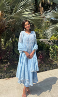 Laiba Women's Lucknowi Handcrafted Mul Chanderi  Stitched Chikankari Anarkali , Dupatta With pant Set- HONC0135000
