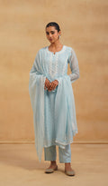 Saziya Women's Lakhnavi Handcrafted Mul Chanderi Chikankari Stitched Kurta, Dupatta And Pant Set - HONC0464646