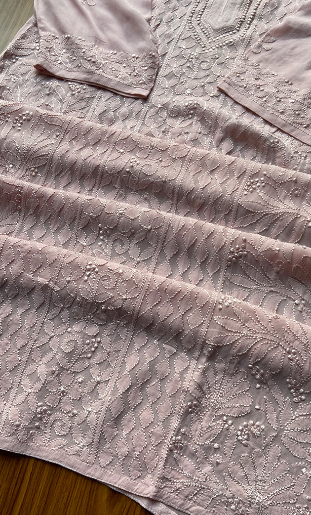 Safiya Women's Lakhnavi Handcrafted Viscose Georgette Chikankari Kurti - HONC0300299