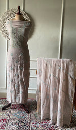 Load image into Gallery viewer, Women's Lakhnavi Handcrafted Mul Chanderi Unstitched Kurta And Dupatta Set - HONC0326140