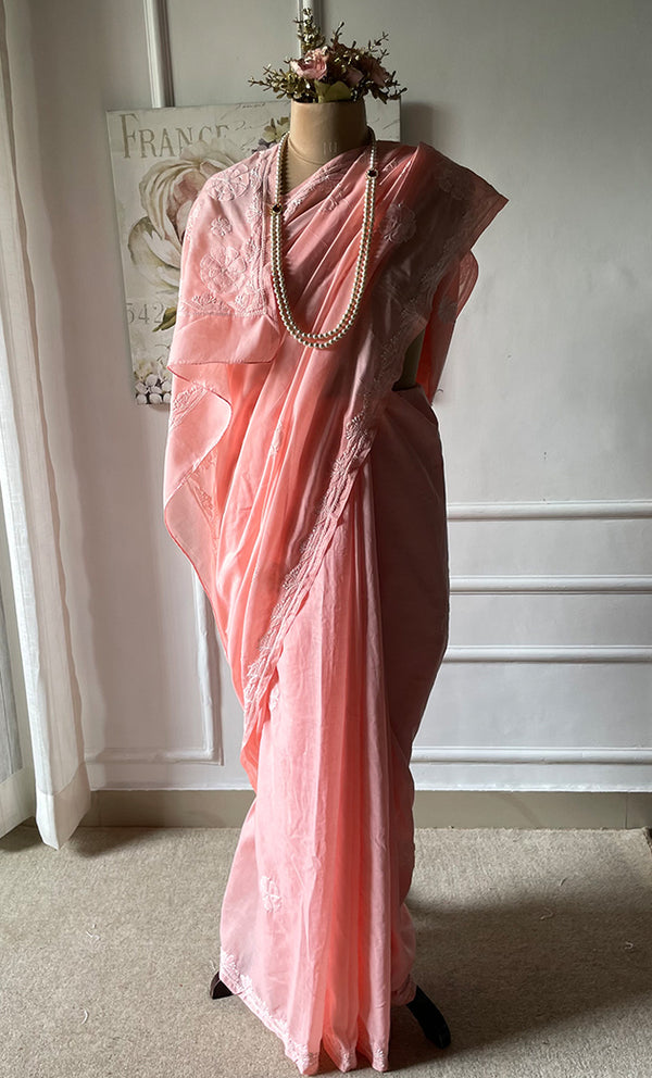 Women's Lakhnavi Handcrafted Cotton Chikankari Saree -  HONC0320895
