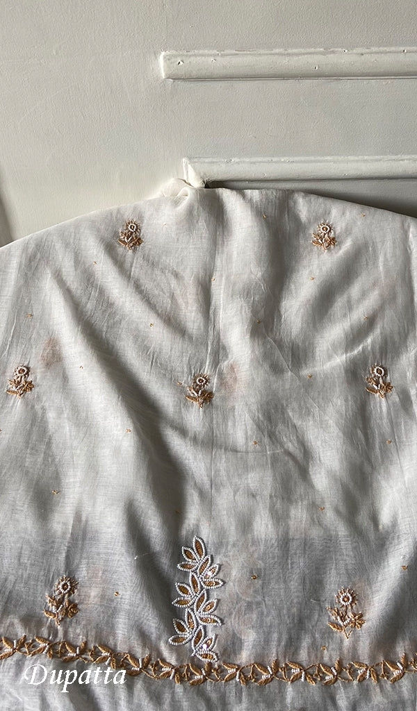 Saziya Women's Lakhnavi Handcrafted Mul Chanderi Semi - Stitched Kurta And Dupatta Set - HONC0357404