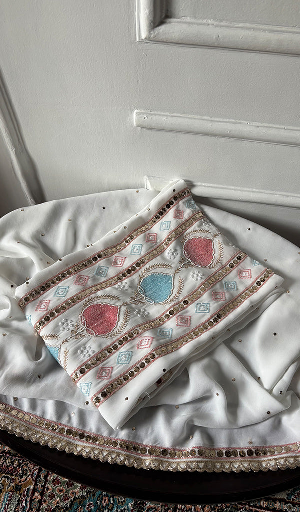 Women's Lucknowi Handcrafted Viscose Georgette Unstitched Chikankari Kurta and Dupatta Set- HONC0329582