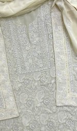 将图像加载到图库查看器中， Women&#39;s Lakhnavi Handcrafted Pure Silk Georgette Chikankari Suit Material - HONC0146032
