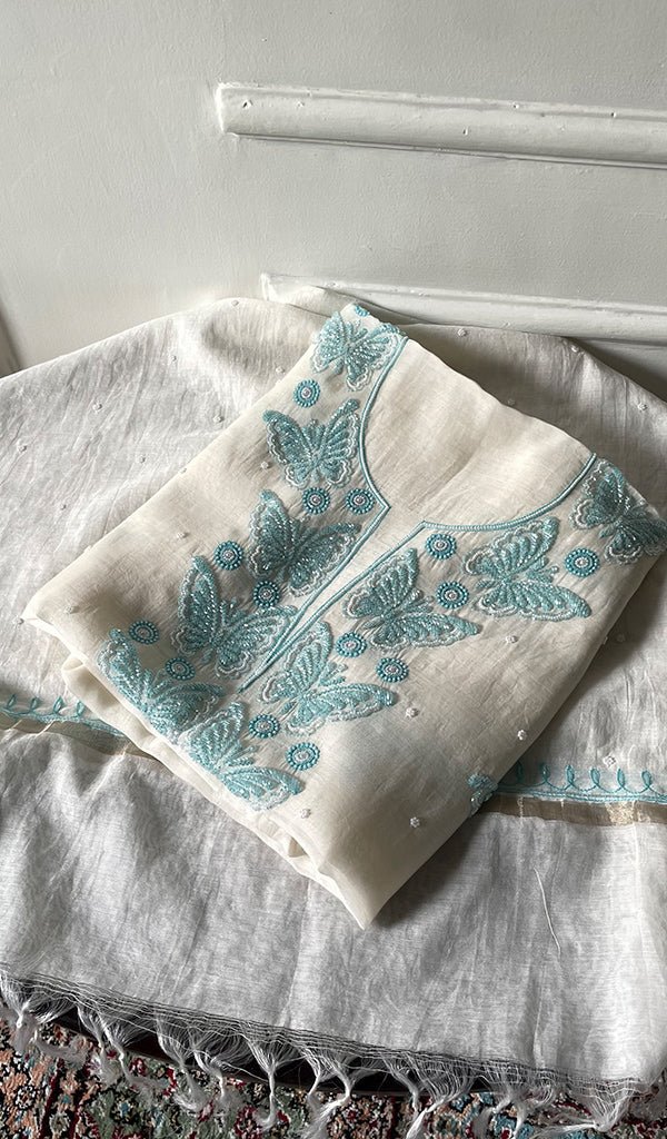 Titli Women's Lakhnavi Handcrafted Unstitchd Mul Chanderi Kurta And Dupatta Set - HONC0330019