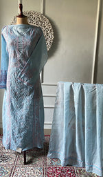 Load image into Gallery viewer, Women's Lucknowi Handcrafted Semi -Stitched Chanderi Silk Chikankari Full Suit Material - HONC0269962