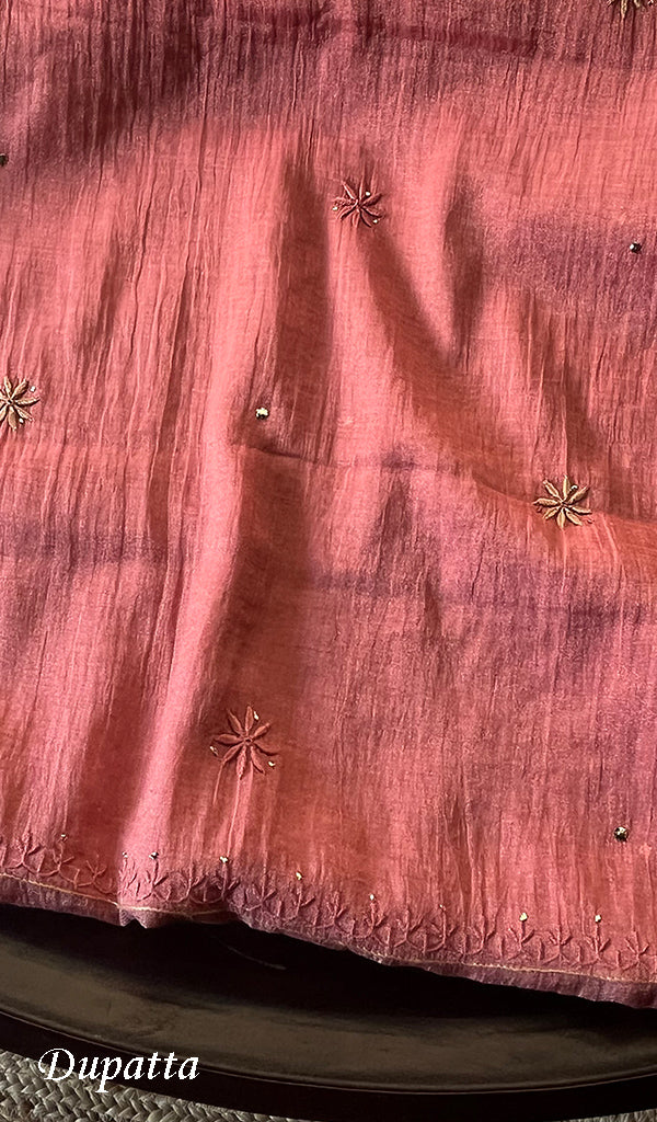 Women's Lakhnavi Handcrafted Tissue Chanderi Semi - Stitched Kurta And Dupatta Set - HONC0253181