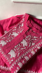 Load image into Gallery viewer, Women's Lakhnavi Handcrafted Mul Chanderi Semi - Stitched Anarkali And Dupatta Set - HONC0317827