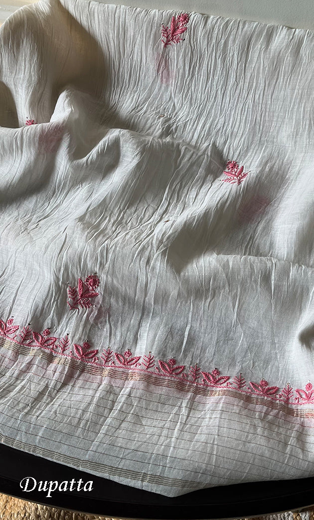 Women's Lakhnavi Handcrafted Maheshwari Mul Chanderi UnStitched Kurta And Dupatta Set - HONC0278953