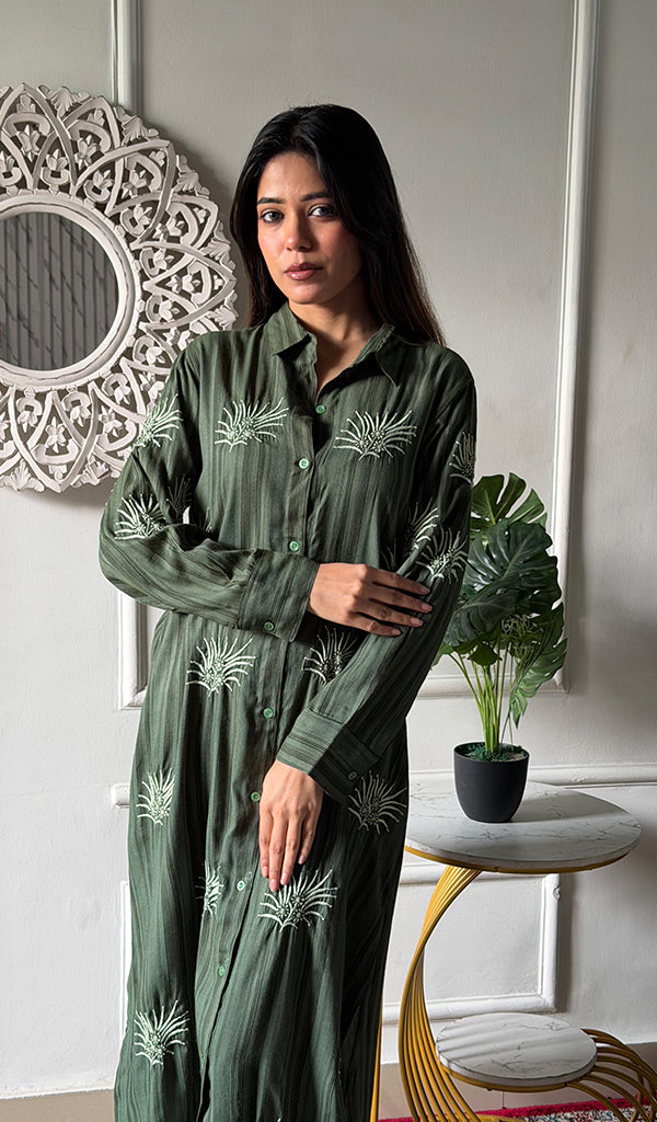 Vaishali Women's Lucknowi Handcrafted Cotton Chikankari Long Dress - HONC0341100