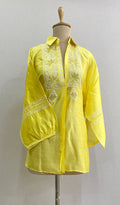 Fiza Women's Lakhnavi Handcrafted Chanderi Silk Semi- Stiched Chikankari Top - HONC0192109