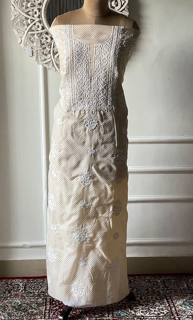 Shumaira Women's Lakhnavi Handcrafted Cotton Chikankari Unstitched Kurti Fabric - HONC0326379