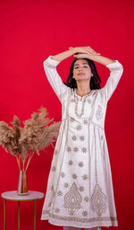 Load image into Gallery viewer, Divya Women&#39;s Lucknowi Handcrafted Cotton Chikankari Anarkali Dress - HONC0213345
