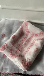 Load image into Gallery viewer, Women's Lakhnavi Handcrafted Pure Organza Chikankari Unstitched Kurta And Dupatta Set- HONC0340872