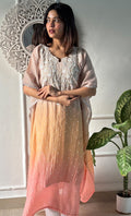 Rabia Women's Lucknowi Handcrafted Mul chanderi Chikankari Kaftan - HONC0319521
