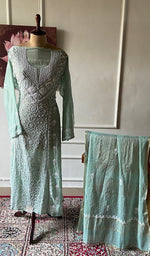 Load image into Gallery viewer, Women's Lakhnavi Handcrafted Mul Chanderi Semi Stitched Kurta And Dupatta Set - HONC30358774