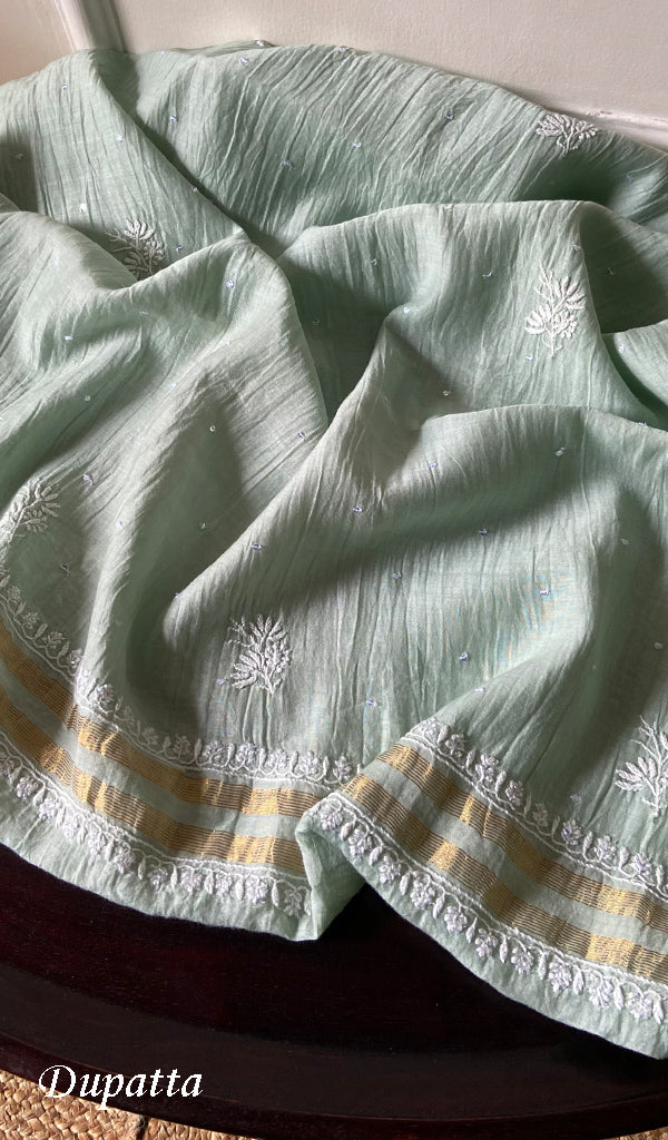 Women's Lakhnavi Handcrafted Mul Chanderi Kurta And Dupatta Set - HONC0288993