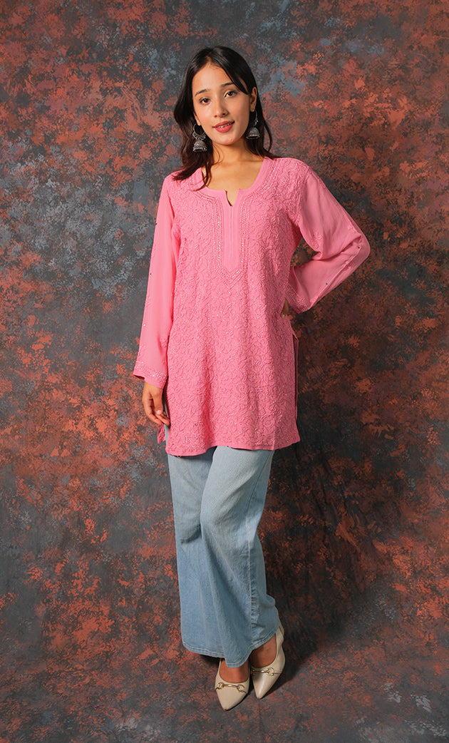 Women's Lucknowi Handcrafted Viscose Georgette Chikankari Top - HONC0327523