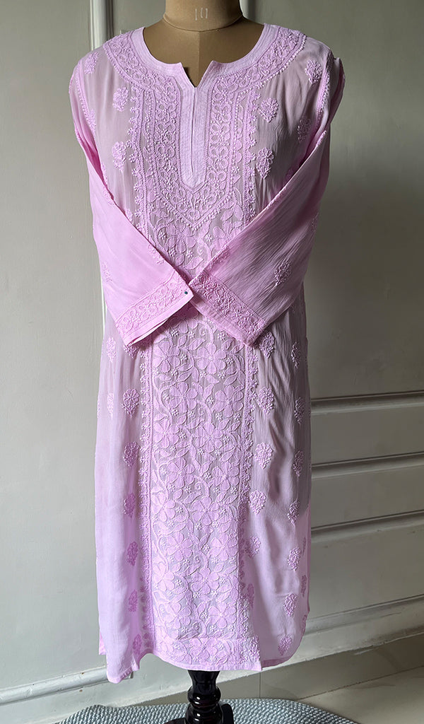 Women's Lakhnavi Handcrafted Viscose Georgette Chikankari Kurti- HONC0301079