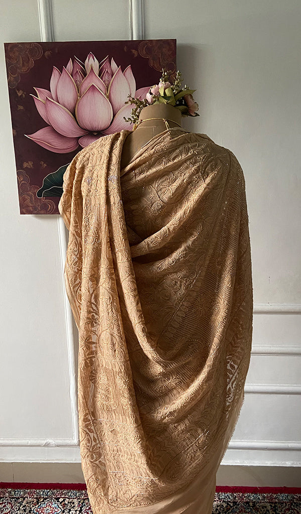 Women's Lakhnavi Handcrafted Viscose Georgette Chikankari Saree - HONC0337522