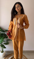Sarah Women's Lakhnavi Handcrafted Chanderi Silk Chikankari Top And Pant Set - HONC0343883