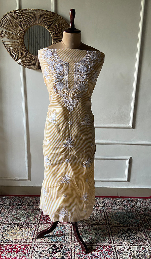 Women's Lakhnavi Handcrafted Cotton Chikankari Unstitched Kurti Fabric - HONC0364304