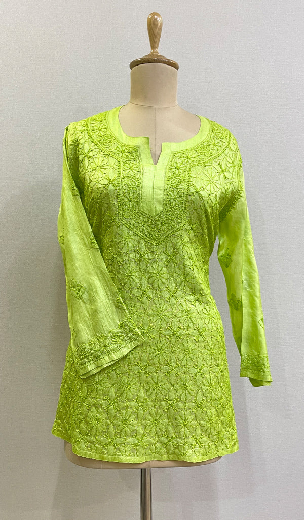 Women's Lakhnavi Handcrafted Silk Chikankari Top - HONC0176262