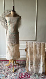 将图像加载到图库查看器中， Women's Lakhnavi Handcrafted Mul Chanderi Unstitched Chikankari Full Suit Material - HONC0369252