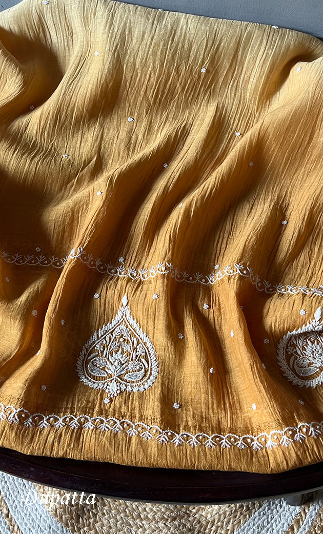 Women's Lakhnavi Handcrafted Mul Chanderi Semi - Stitched Anarkali And Dupatta Set - HONC0305930