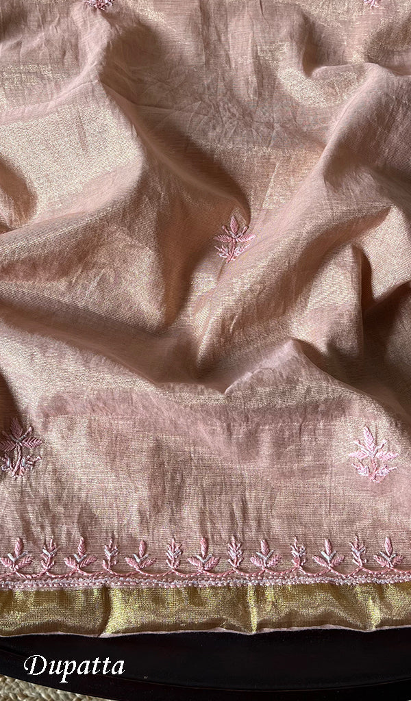Women's Lakhnavi Handcrafted Tissue Chanderi Chikankari Suit Material - HONC0275987