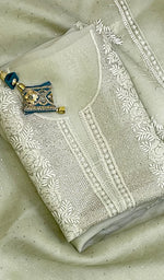 将图像加载到图库查看器中， Afeera Women&#39;s Lakhnavi Handcrafted Pure Organza Chikankari Unstitched Kurta And Dupatta Set-HONC0168391
