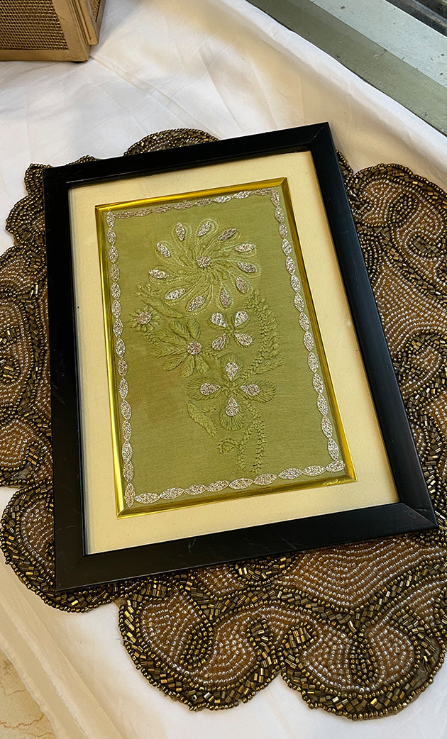 Handcrafted Chikankari Embroidered Frame (10 Inch, Green) - HONC0310988