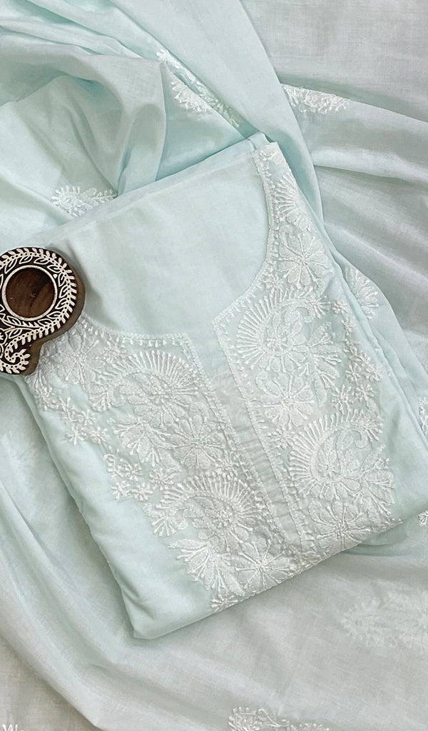 Women's Lakhnavi Handcrafted Cotton Chikankari Kurta And Dupatta Set- HONC0146073