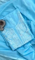 Aamina Women's Lakhnavi Handcrafted Cotton Chikankari Full Suit Material  - HONC0210109