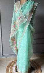 Load image into Gallery viewer, Women&#39;s Lucknowi Handcrafted Pure Organza Silk Chikankari Saree - HONC0287002
