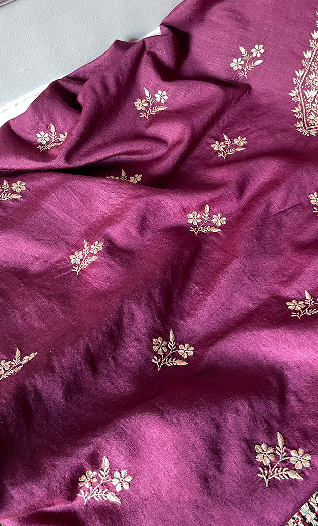 Lucknowi Handcrafted Munga Silk Chikankari Unstitched Men's Kurta Fabric - HONC0327308